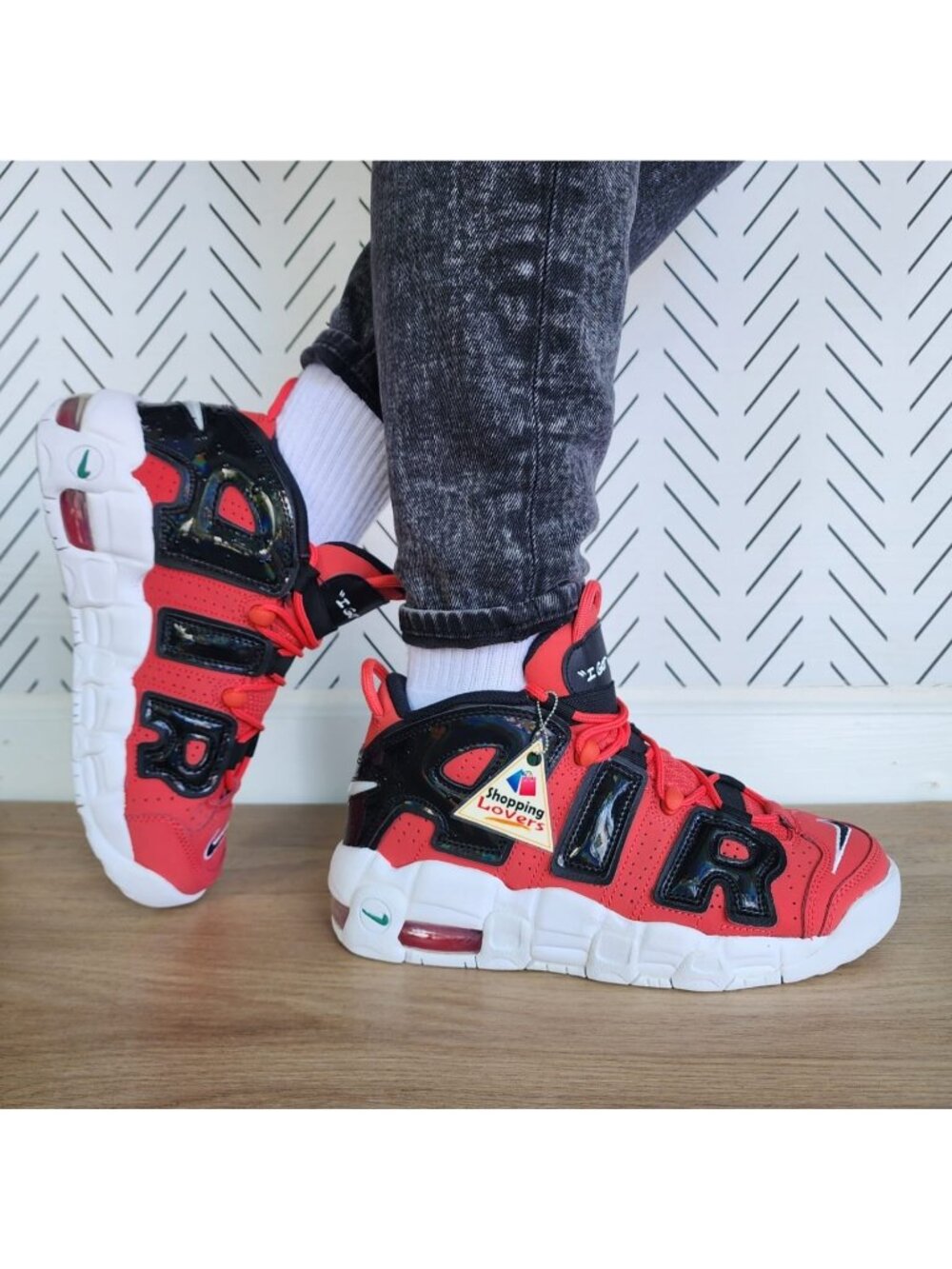 ⭐Nike Air More Uptempo GS 7Y Big Kids Shoes Chunky Sneakers Red Black DV2205-600